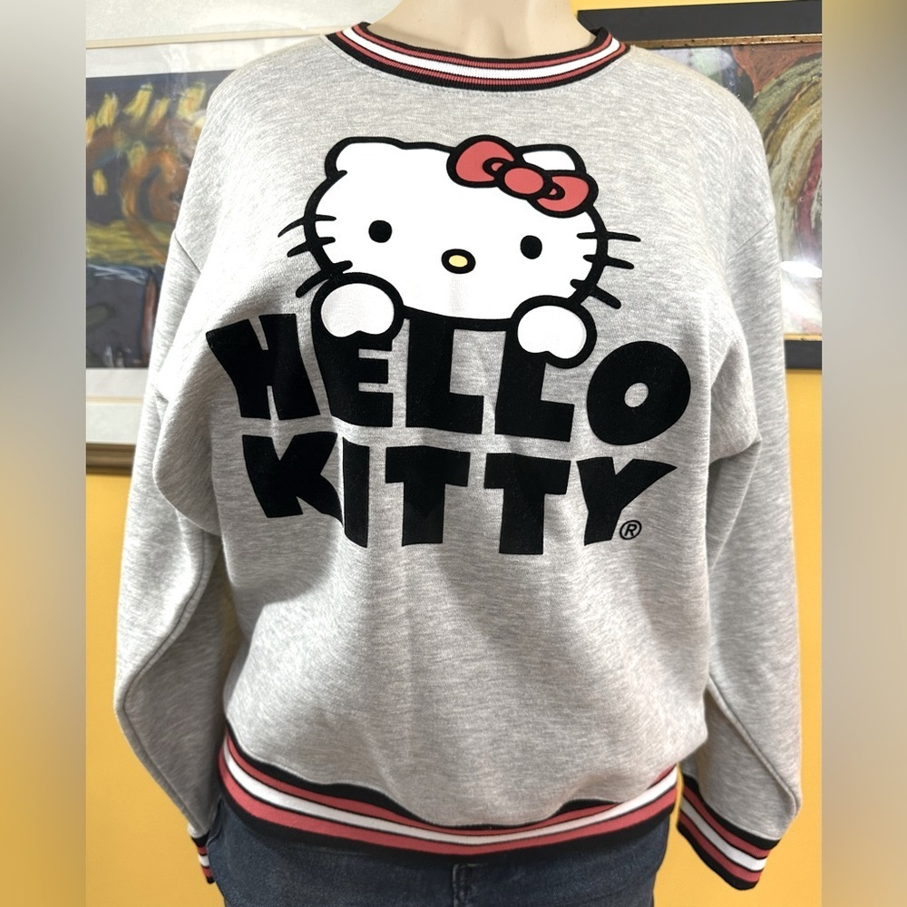 Hello Kitty Women’s Grey Long Sleeve Crew Neck Sweatshirt - Picture 3 of 13